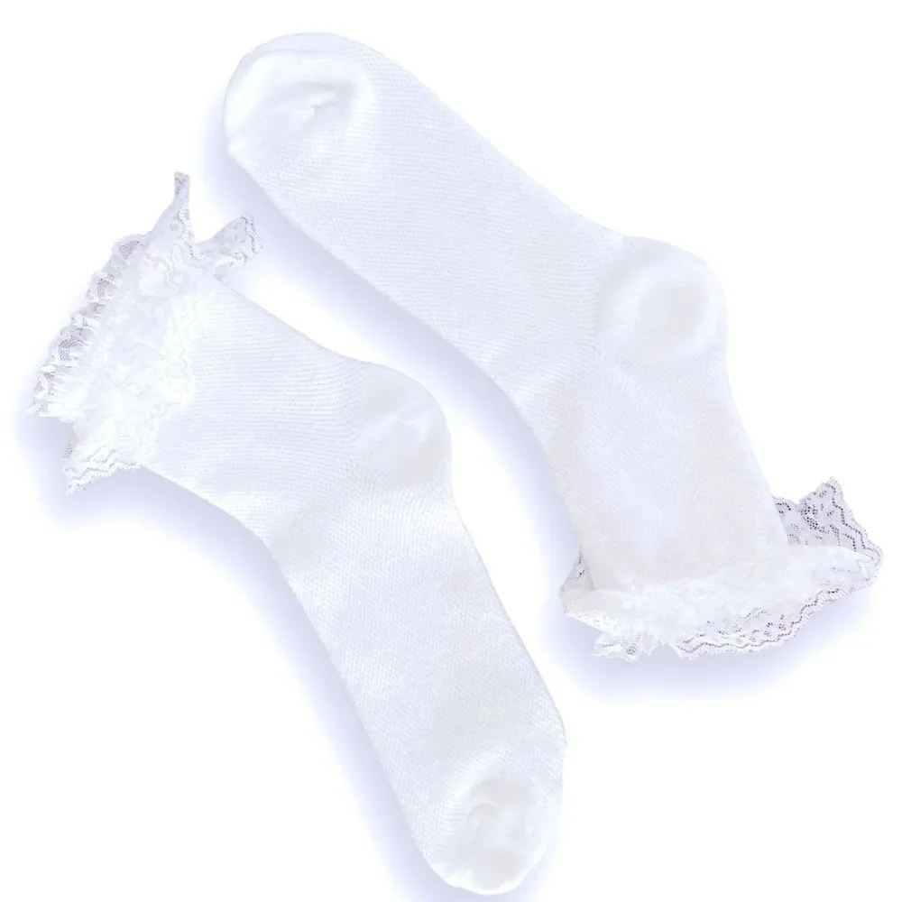 White Cotton Lace Ruffle Ankle Socks NEW